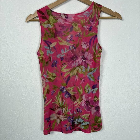 Vintage Sweet Pea NY&C Size: S Y2K Mesh Hot Pink Tropical Floral Tank Top - Picture 7 of 9